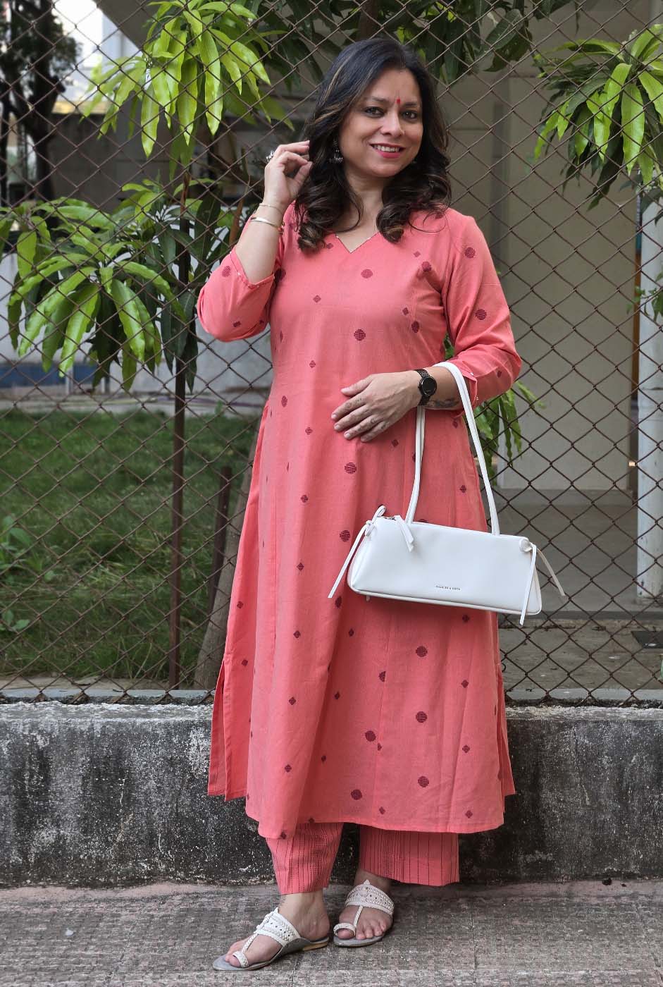 Nazakat peach Handloom Cotton Co-Ord Set