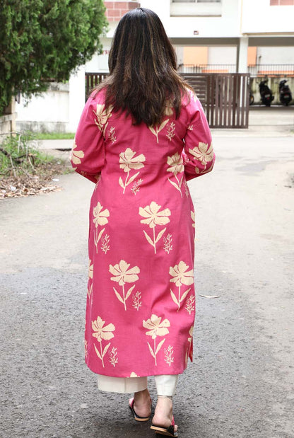 Gulmohar Floral Block Cotton Kurta