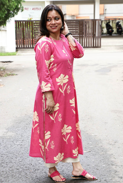 Gulmohar Floral Block Cotton Kurta