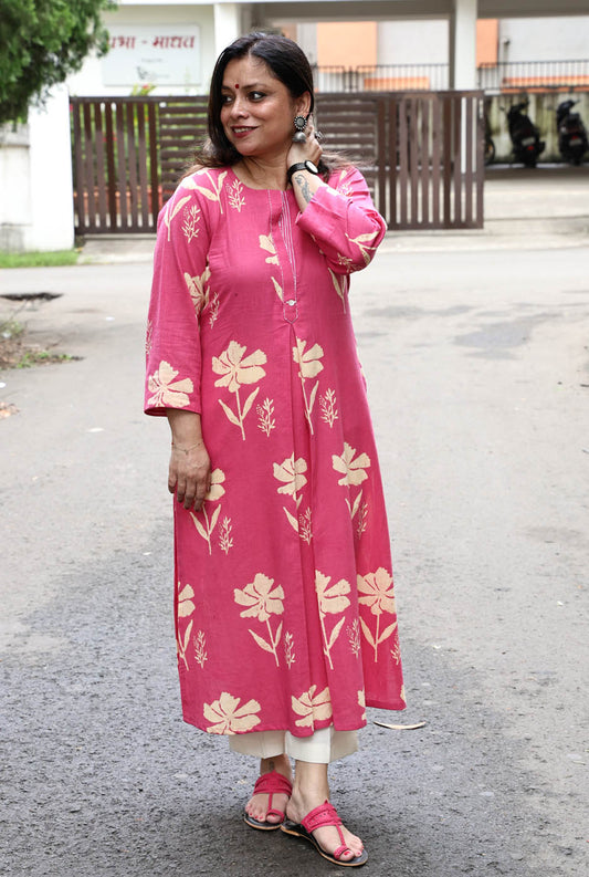 Gulmohar Floral Block Cotton Kurta