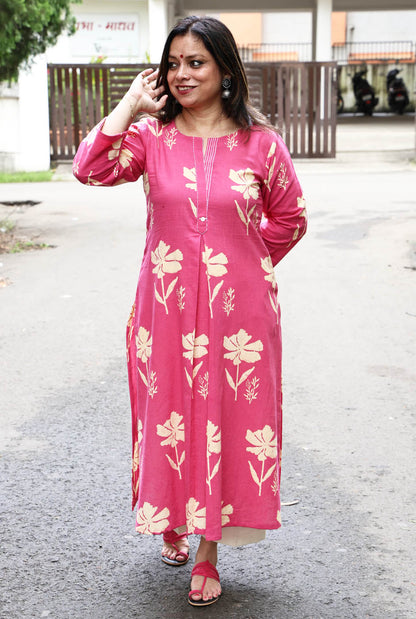 Gulmohar Floral Block Cotton Kurta