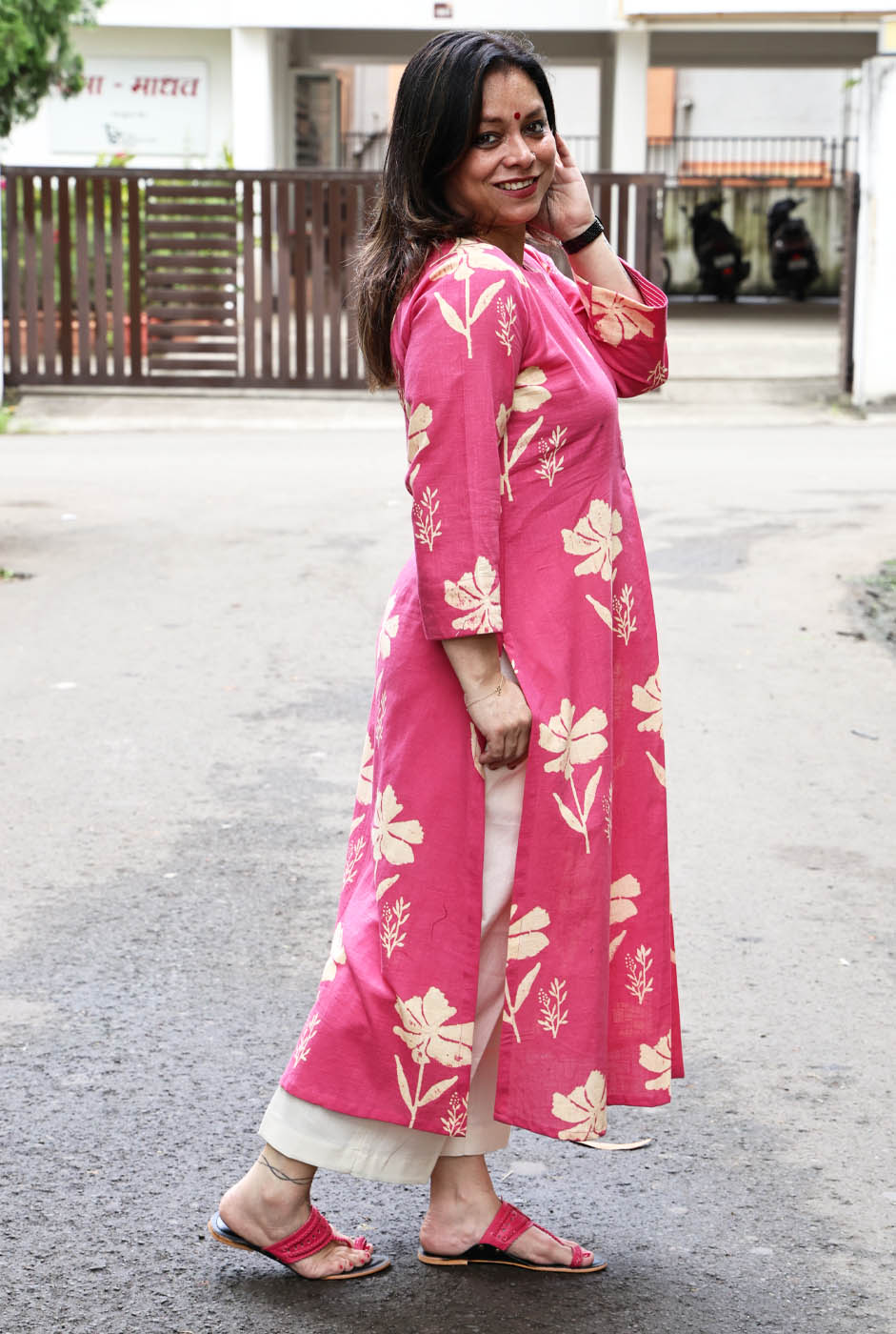 Gulmohar Floral Block Cotton Kurta