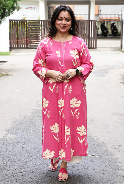 Gulmohar Floral Block Cotton Kurta