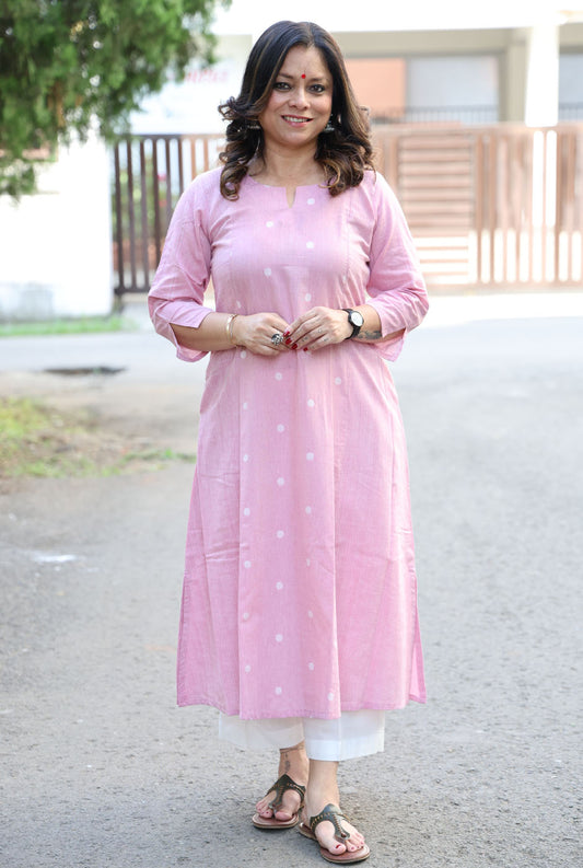 Baby Pink Kurta with Hand Work on Yoke
