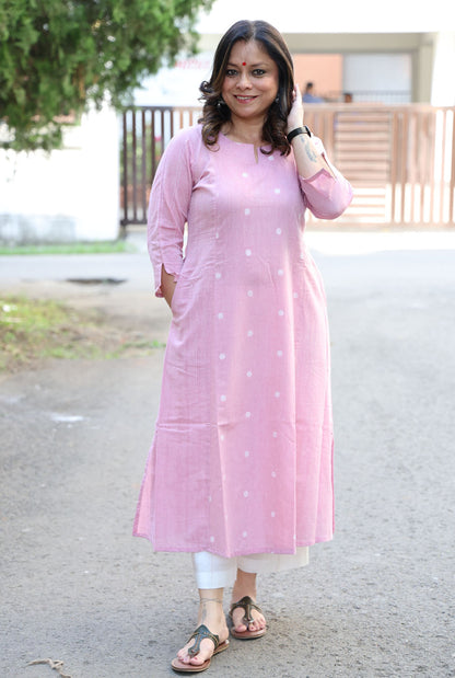 Baby Pink Kurta with Hand Work on Yoke