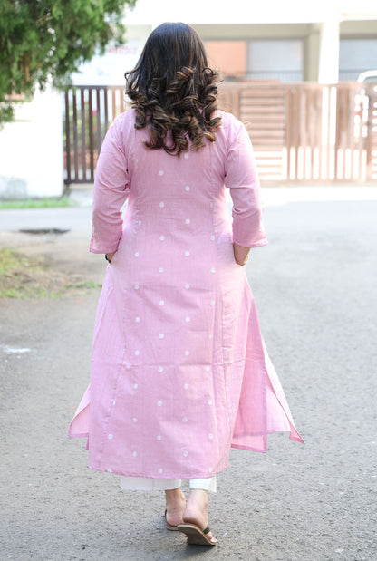 Baby Pink Kurta with Hand Work on Yoke