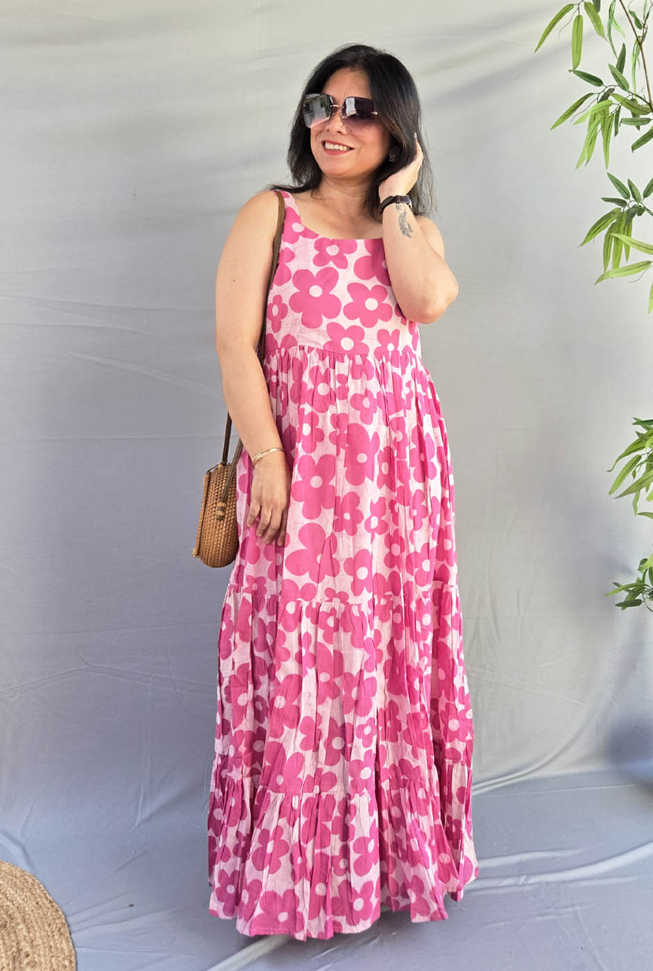 Vana Phool Pink Mull Cotton Dress