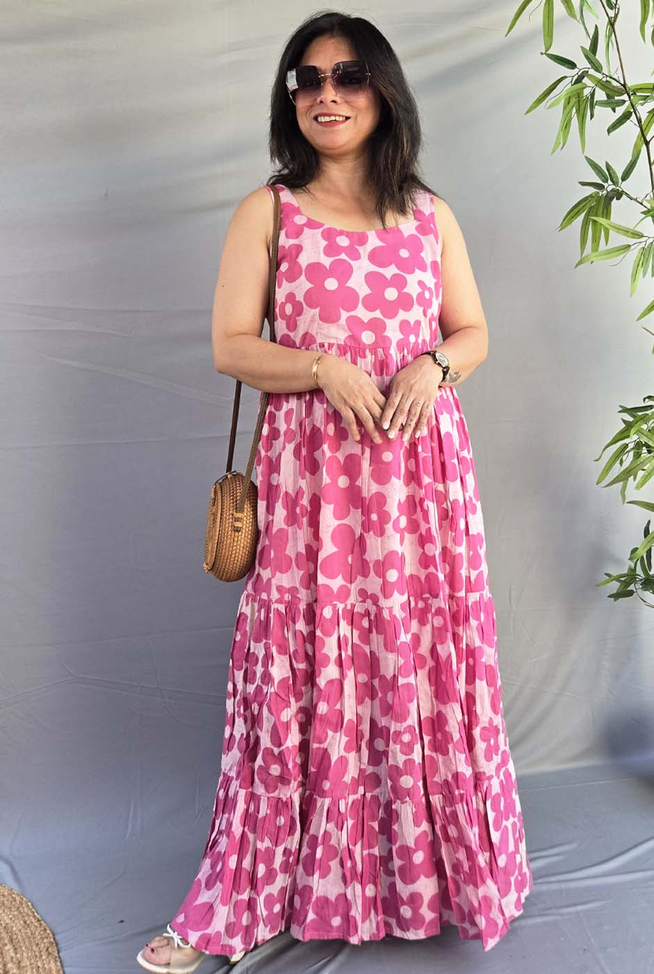Vana Phool Pink Mull Cotton Dress