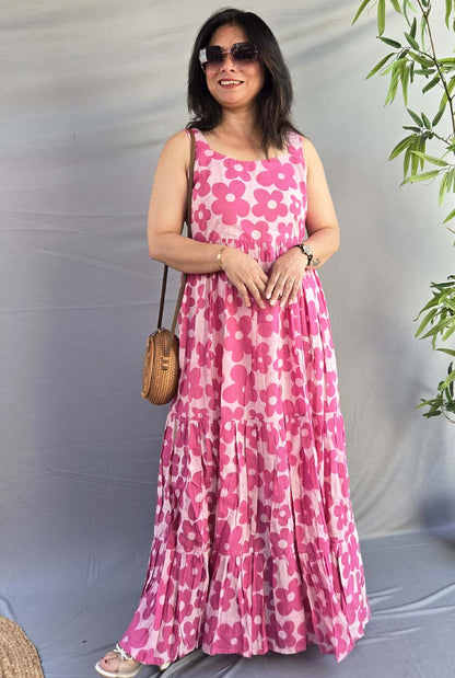 Vana Phool Pink Mull Cotton Dress