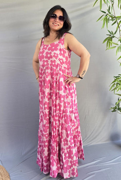 Vana Phool Pink Mull Cotton Dress