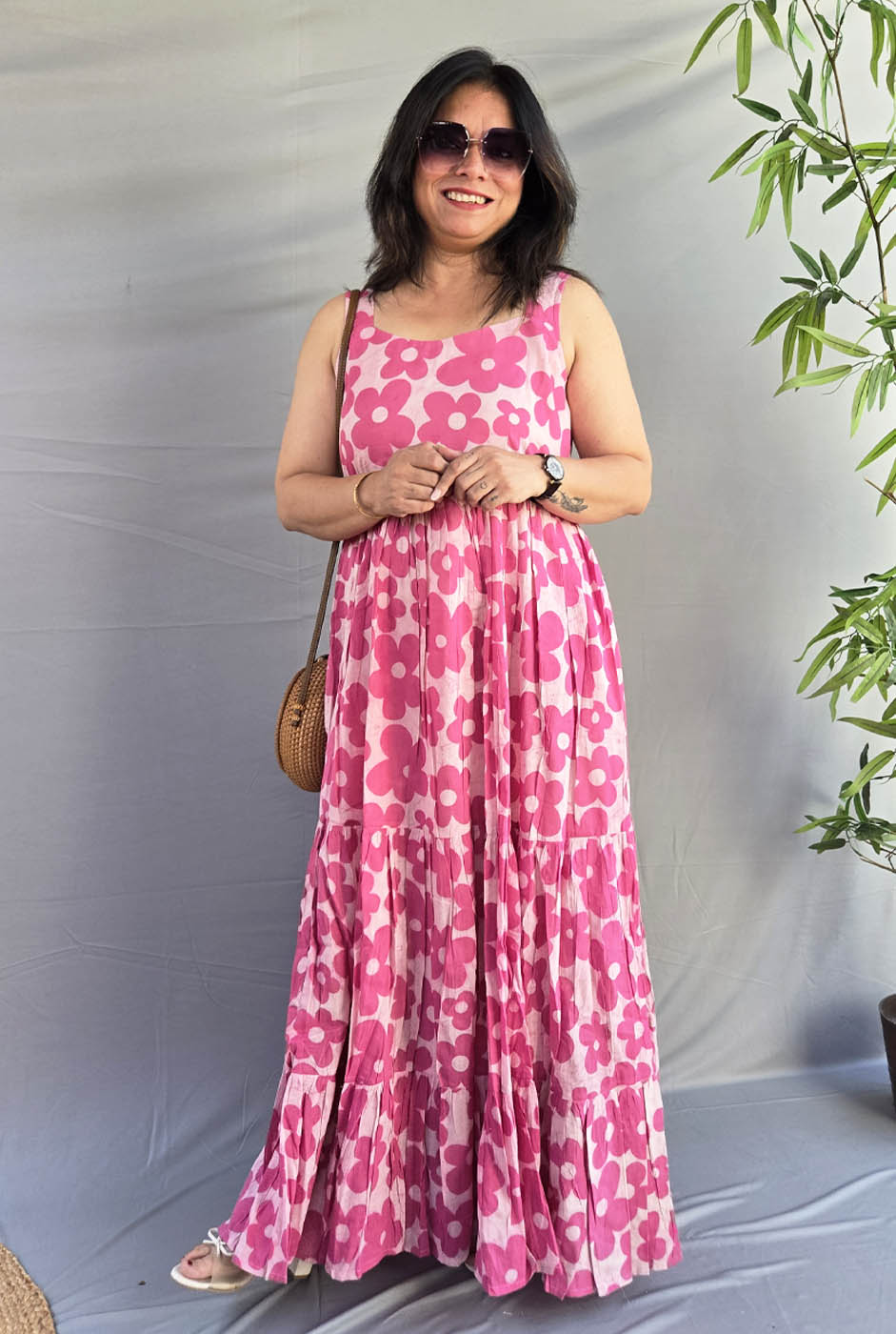 Vana Phool Pink Mull Cotton Dress