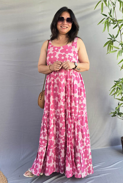 Vana Phool Pink Mull Cotton Dress