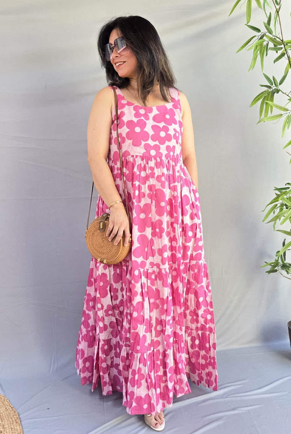 Vana Phool Pink Mull Cotton Dress