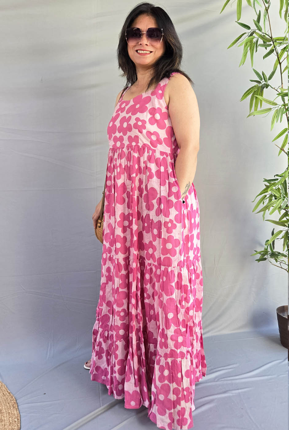 Vana Phool Pink Mull Cotton Dress