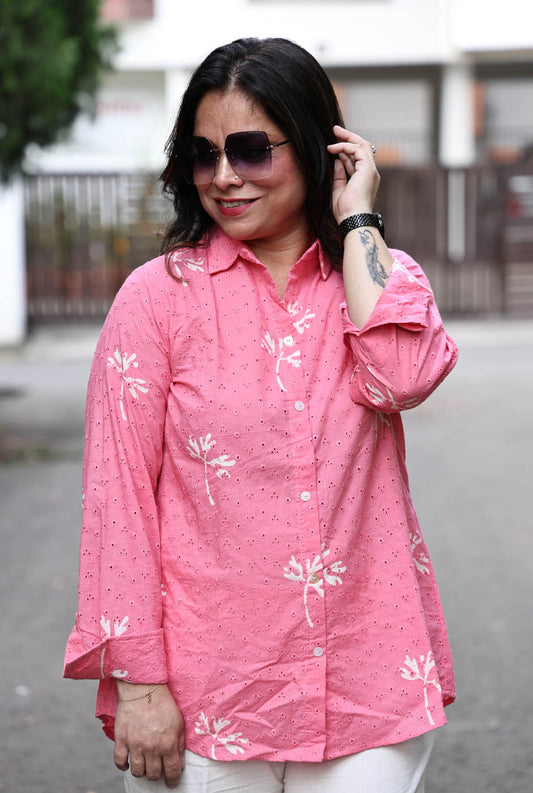 Pink Schiffli Comfort fit Shirt