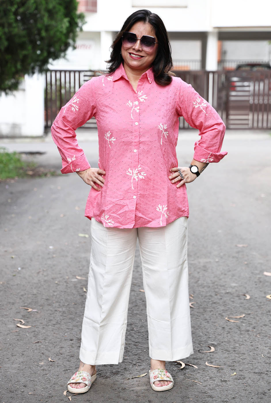 Pink Schiffli Comfort fit Shirt