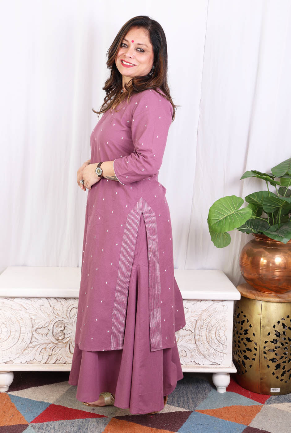Kurta Pant Set with Kalidar Palazzo & Side Slit Detailing