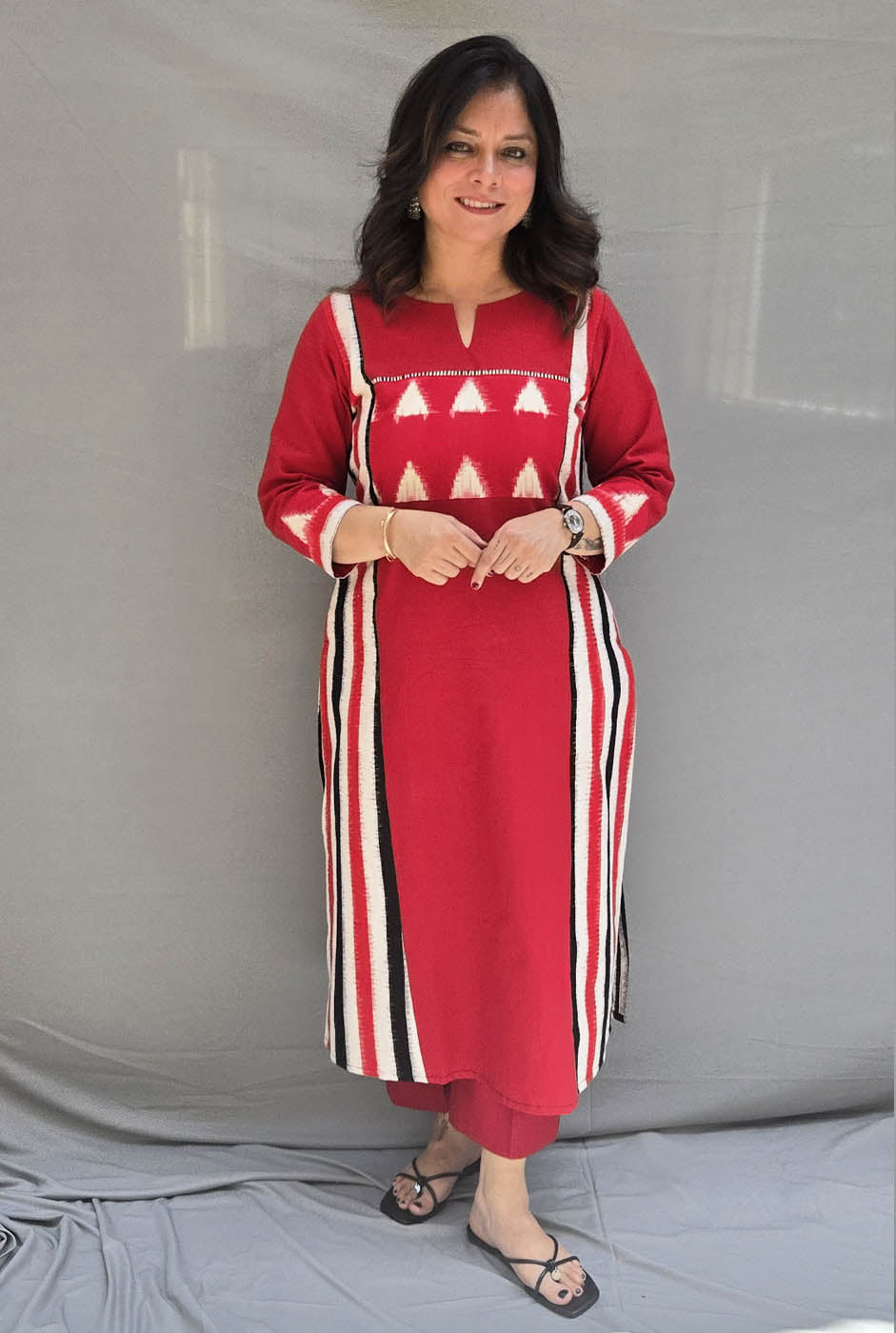 Iraaya Red Double Ikat Kurta( dispatch time 7-8 working days)