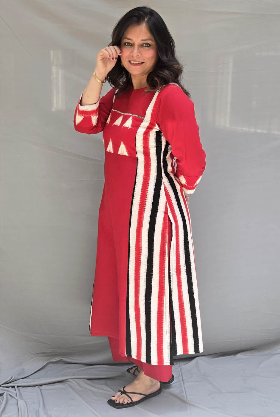 Iraaya Red Double Ikat Kurta( dispatch time 7-8 working days)
