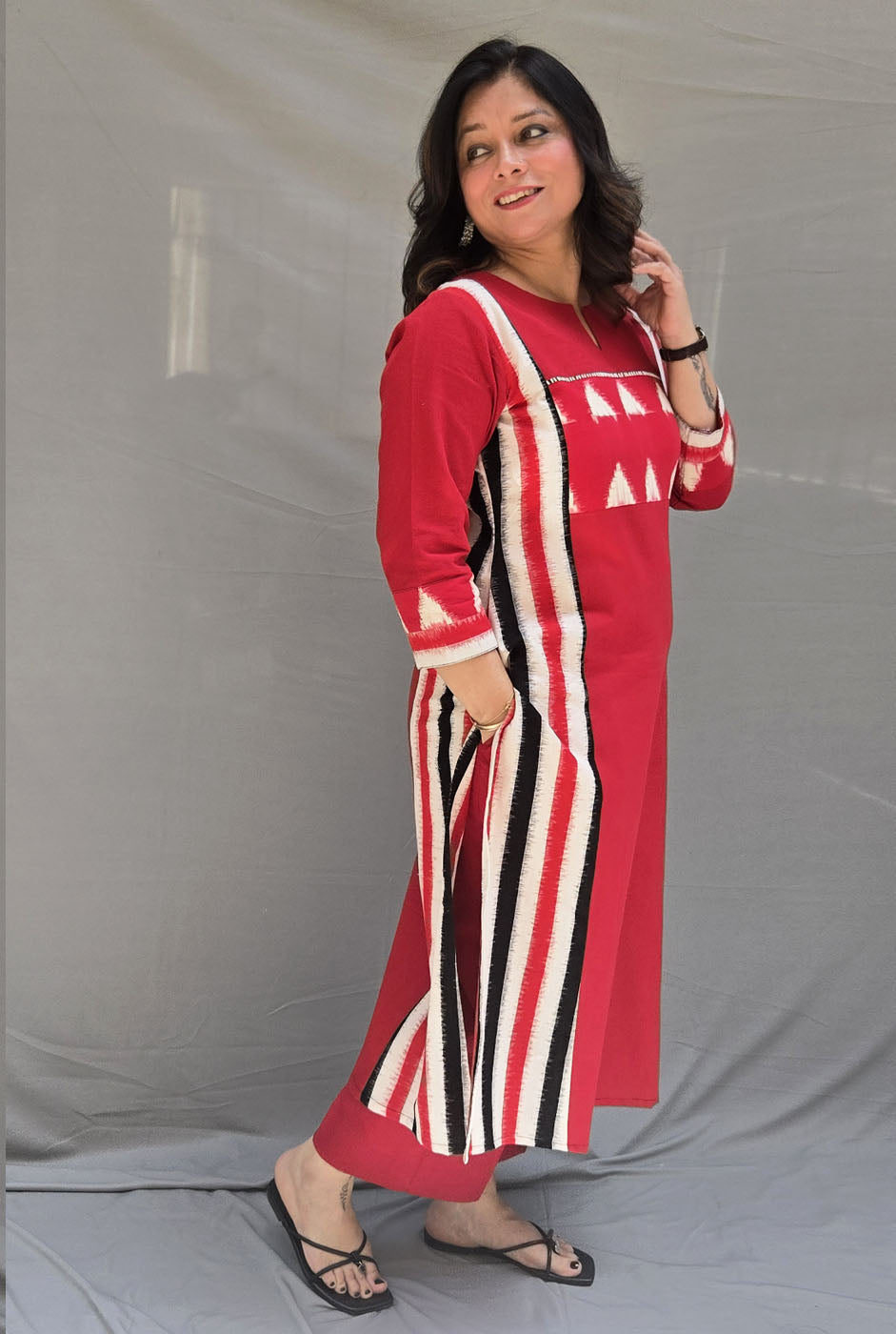 Iraaya Red Double Ikat Kurta( dispatch time 7-8 working days)