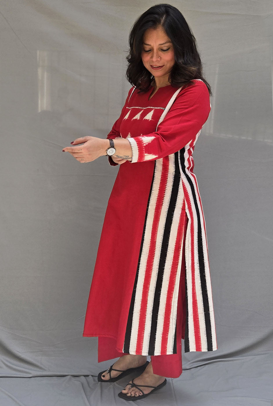 Iraaya Red Double Ikat Kurta( dispatch time 7-8 working days)
