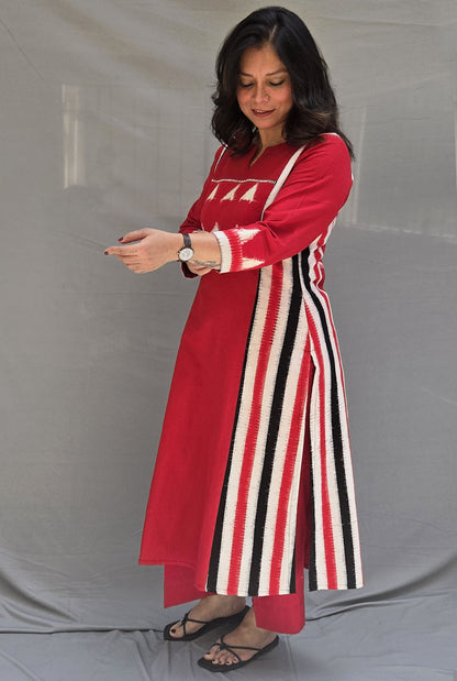 Iraaya Red Double Ikat Kurta( dispatch time 7-8 working days)
