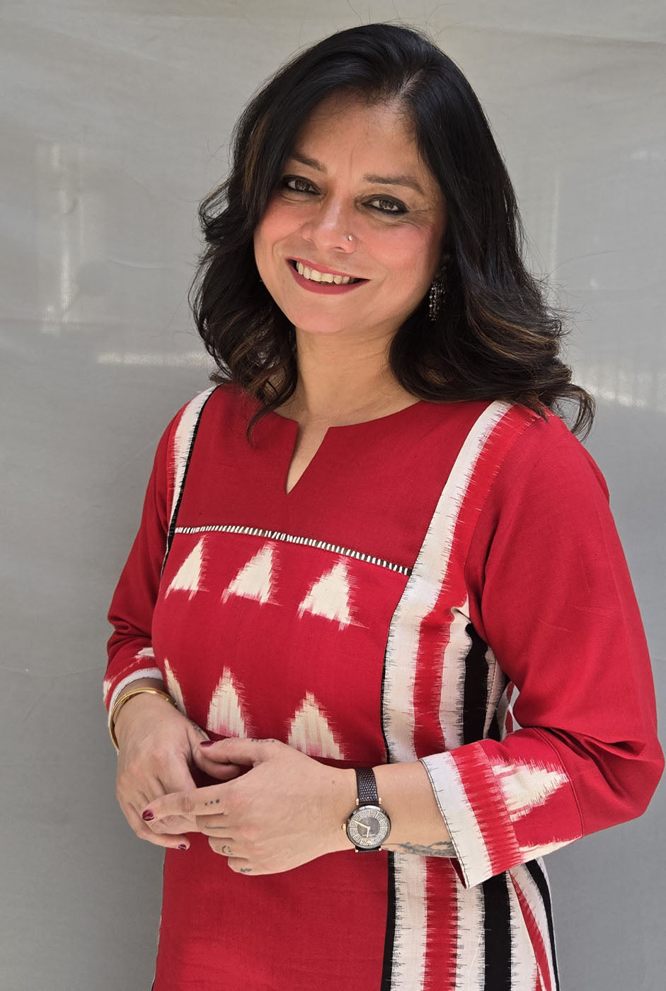 Iraaya Red Double Ikat Kurta( dispatch time 7-8 working days)
