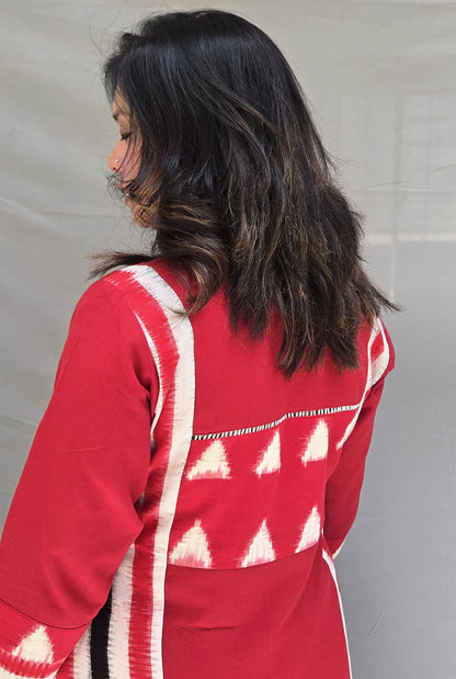 Iraaya Red Double Ikat Kurta( dispatch time 7-8 working days)