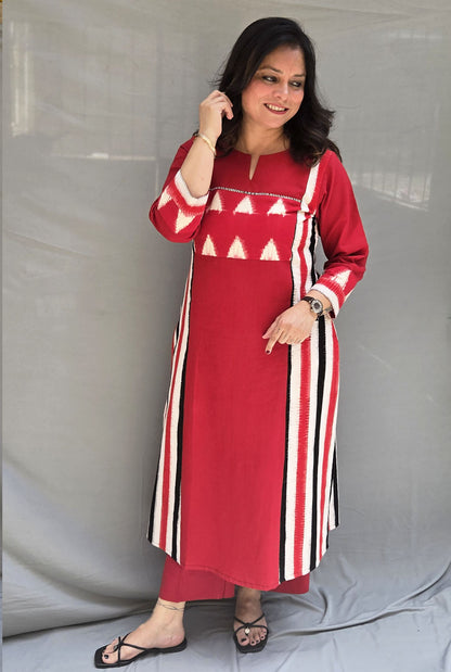 Iraaya Red Double Ikat Kurta( dispatch time 7-8 working days)