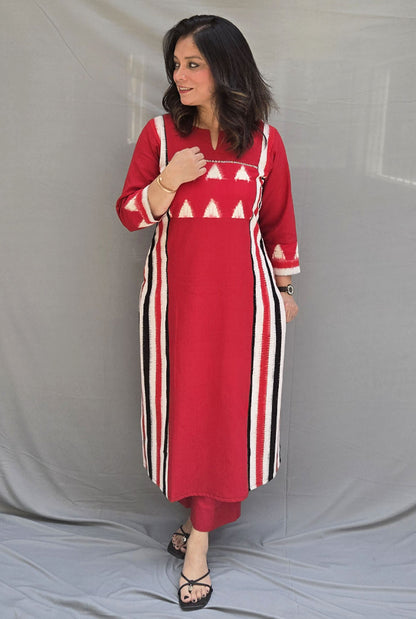 Iraaya Red Double Ikat Kurta( dispatch time 7-8 working days)