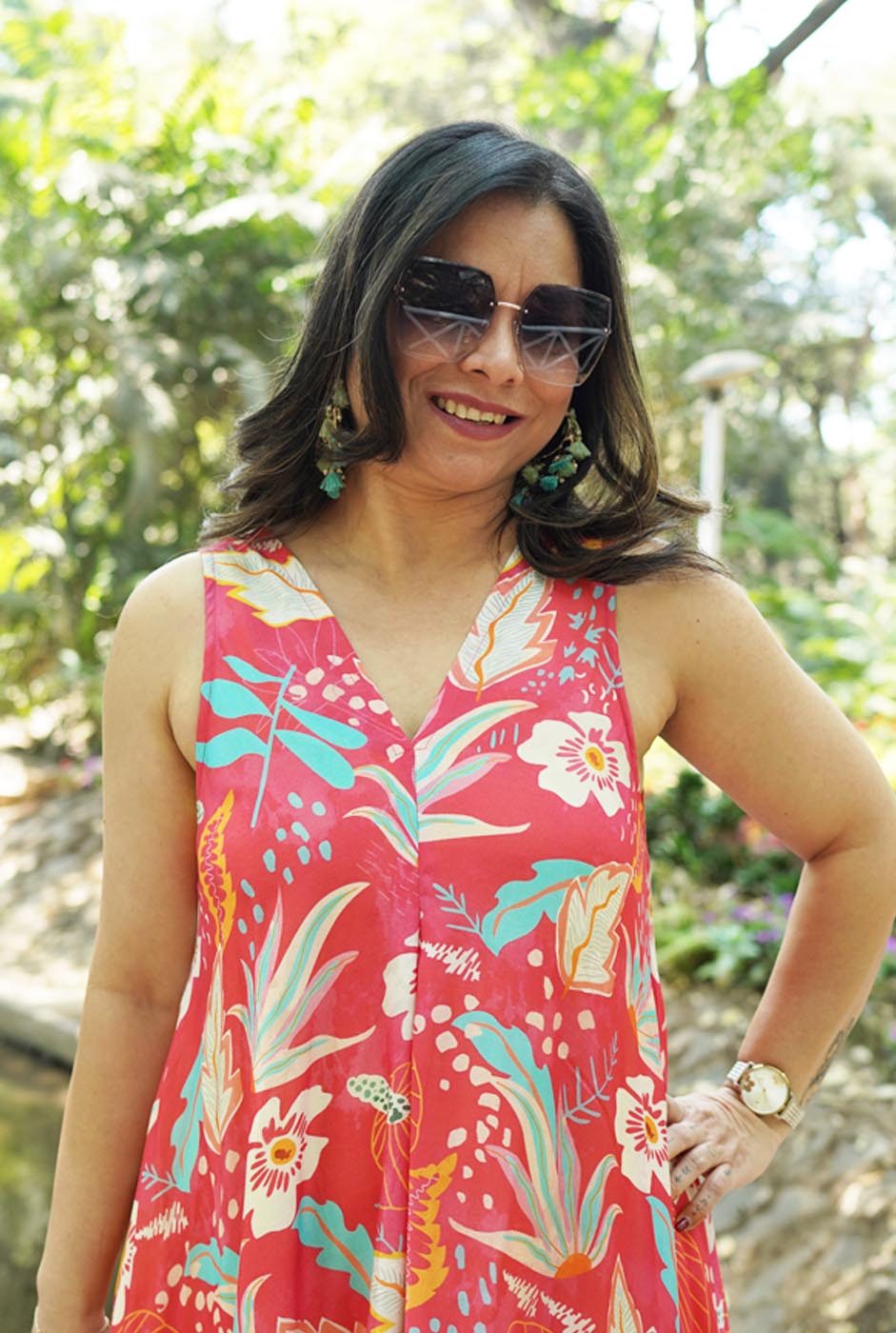 Dark Peach Muslin Floral Dress ( Sleeves On Request )