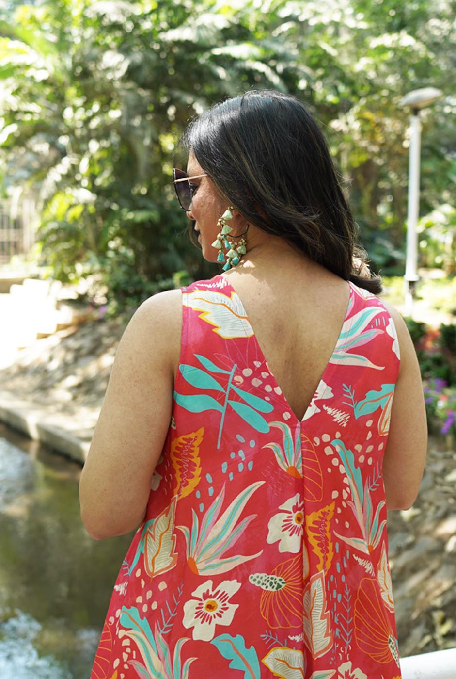 Dark Peach Muslin Floral Dress ( Sleeves On Request )