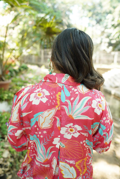 Peach Pink Comfort Fit Shirt with Balloon Sleeves