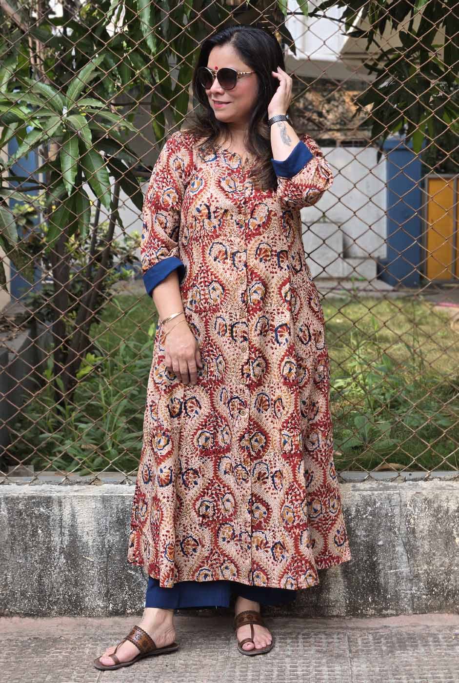 Multi-Style Kalamkari Button-Down Kurta | Kurti | Shrug | Dress