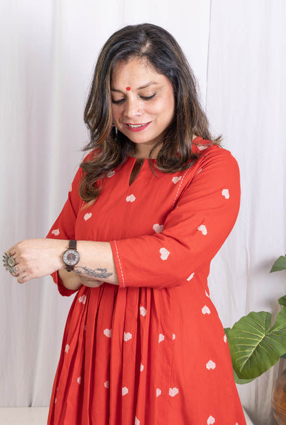 Red A-Line Kalidar Kurta with Gathers