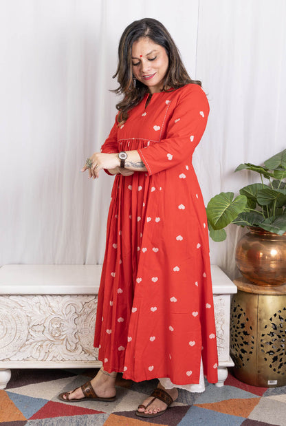 Red A-Line Kalidar Kurta with Gathers
