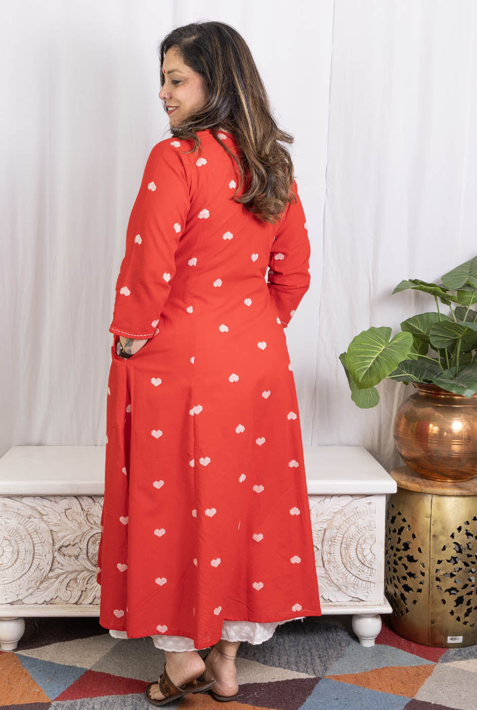 Red A-Line Kalidar Kurta with Gathers