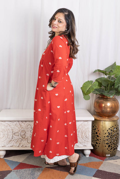 Red A-Line Kalidar Kurta with Gathers