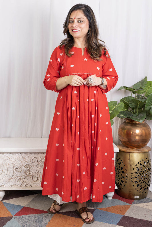 Red A-Line Kalidar Kurta with Gathers