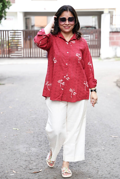 Red Schiffli Comfort fit Shirt