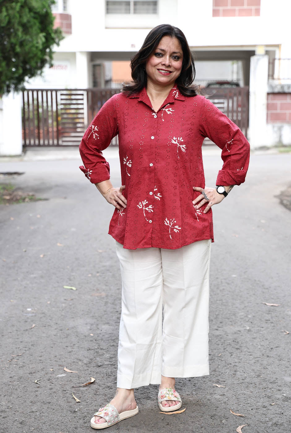 Red Schiffli Comfort fit Shirt