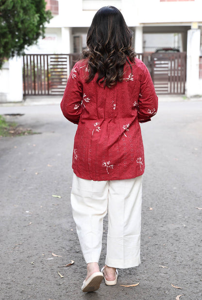 Red Schiffli Comfort fit Shirt