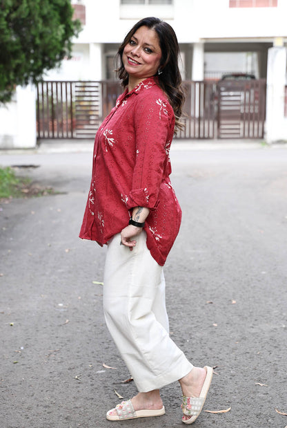 Red Schiffli Comfort fit Shirt