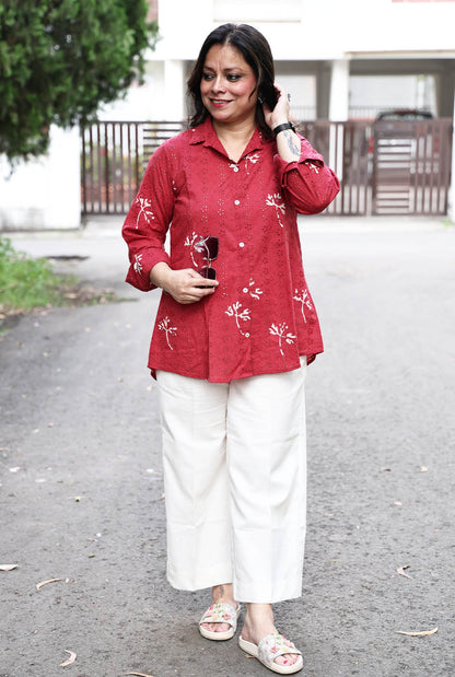 Red Schiffli Comfort fit Shirt