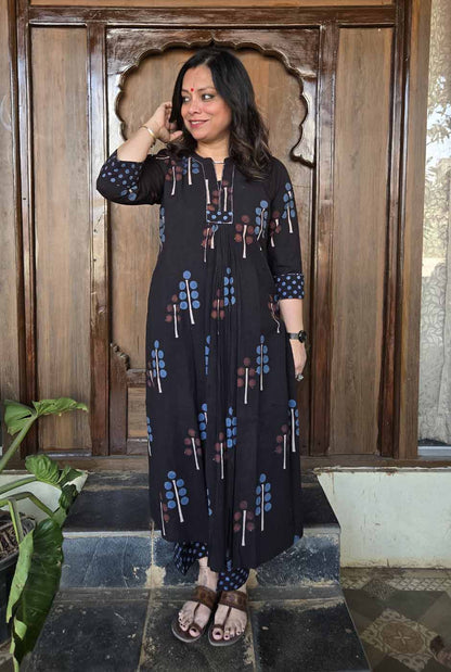 Ruhaani Black Ajrakh Exclusive Handcrafted Kurta (Only)