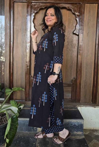 Ruhaani Black Ajrakh Exclusive Handcrafted Kurta (Only)