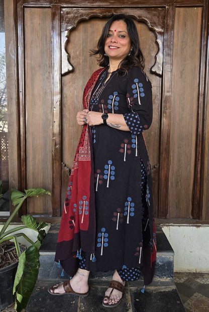 Ruhaani Black Ajrakh Exclusive Handcrafted Kurta (Only)