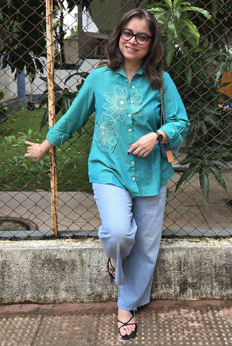 Phool Blue Embroidered Cotton Shirt