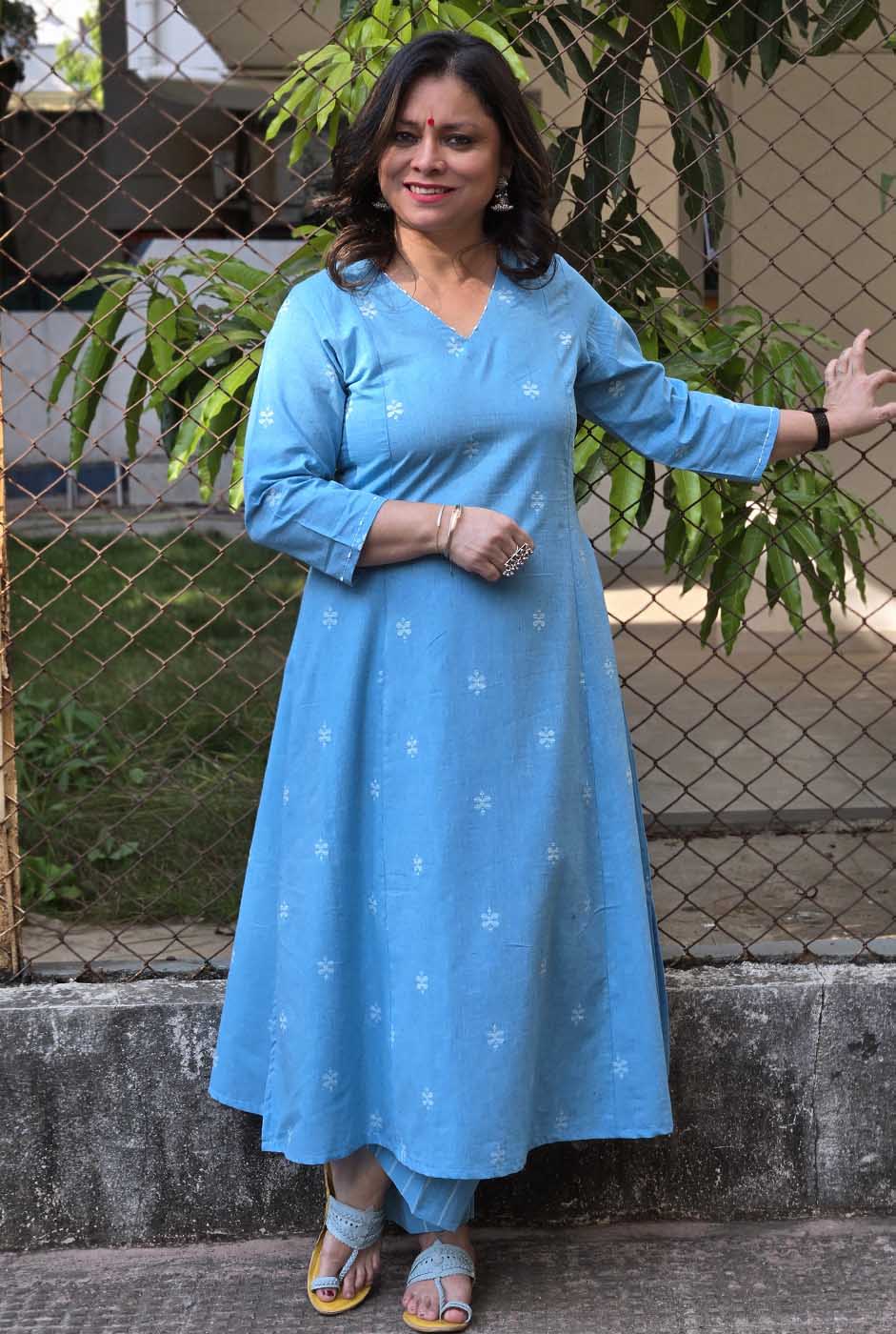 Nazakat Handloom Cotton Co-Ord Set Firoza