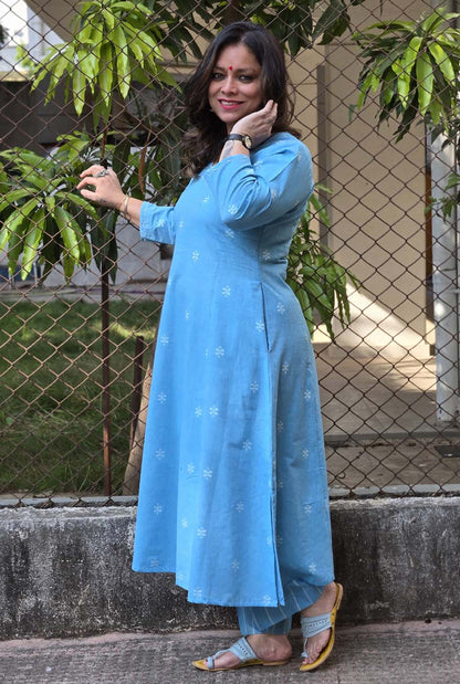 Nazakat Handloom Cotton Co-Ord Set Firoza